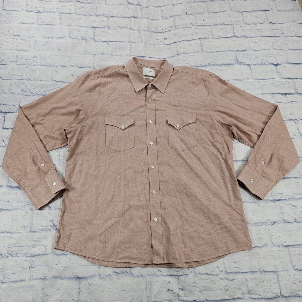 Billy Reid Button Shirt Mens XL Terracotta Micro Check Western Yoke Sleeve